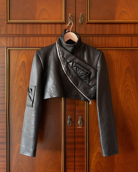 ORIGAMI FLOWER JACKET FROM BLACK LEATHER