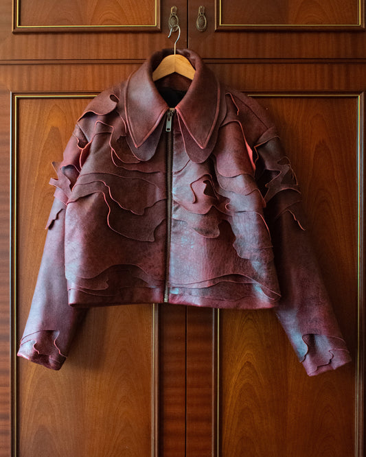 LEATHER TOPO JACKET IN BLUD RED